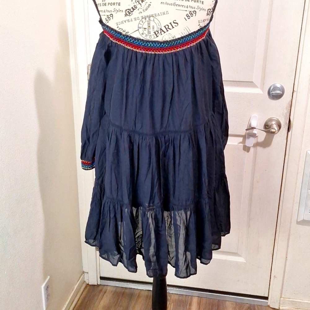 Free People Embroidered Floral Gypsy Dress Black Women Large Y2K - Picture 12 of 12